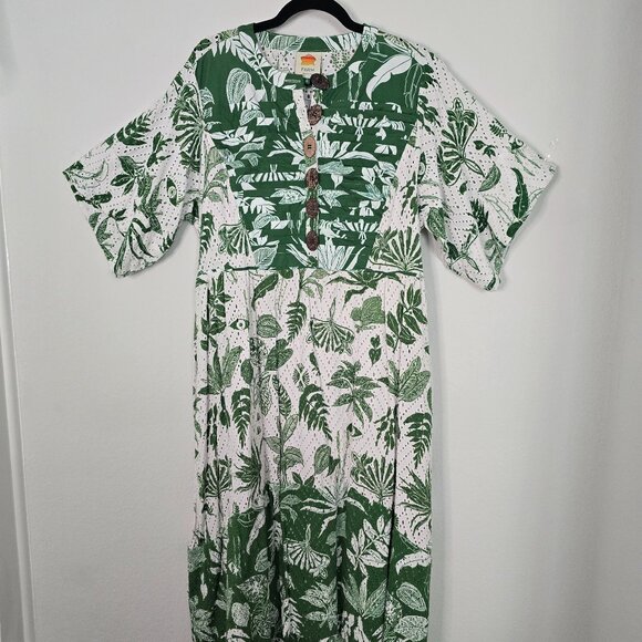 NWOT Farm Rio Green Forest Soul Short Sleeve Midi Dress Size XL - Picture 5 of 9